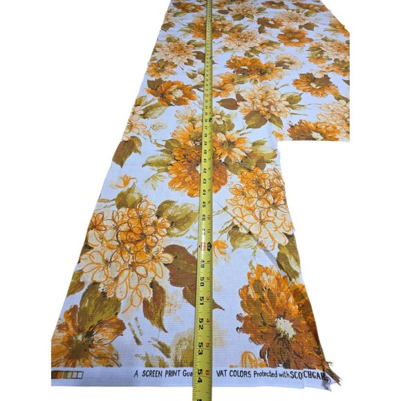 1970s Floral Fabric MCM Flowers Mod Orange Green VAT Upholstery 3 yards 54" VTG - Picture 7 of 11